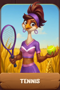 Tennis bird character holding a racket and ball