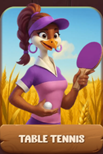 Goose playing table tennis with paddle and ball in field