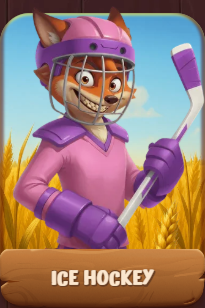 Ice Hockey fox character with pink helmet and hockey stick